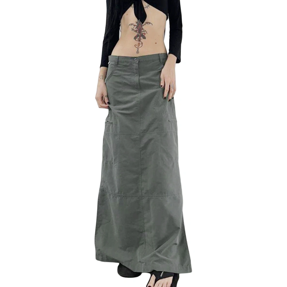 Women Streetwear Skirt, Solid Color Wide Hem Split Long Skirt