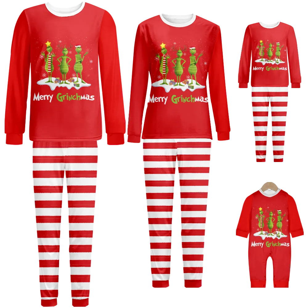 Grinch Matching Christmas Pjs For Family,Plus Size Family Christmas PajamasUnisex Christmas Pajamas