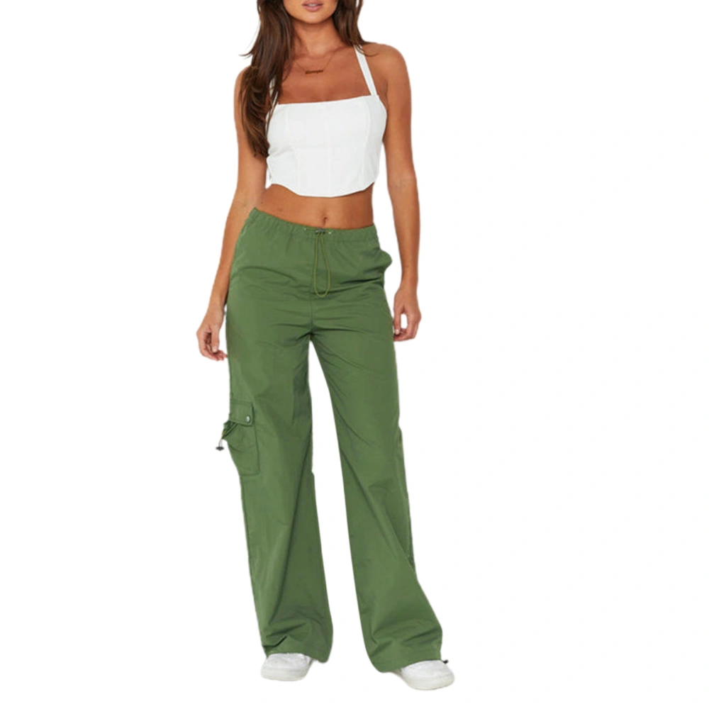 Women Baggy Cargo Pants Drawstring Mid Waist Solid Color Jogger Pants