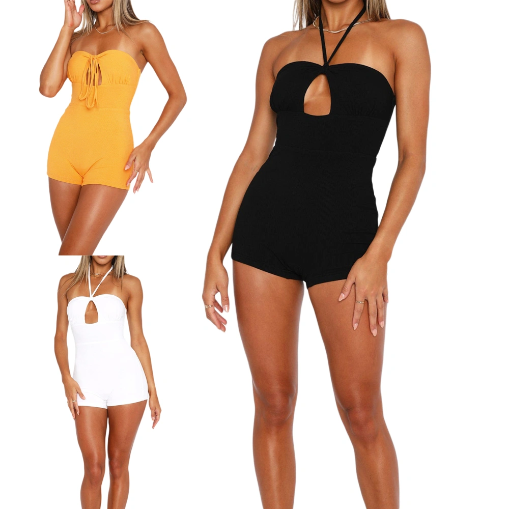 Women's Summer Solid Color Sleeveless Hanging Neck Bodysuits