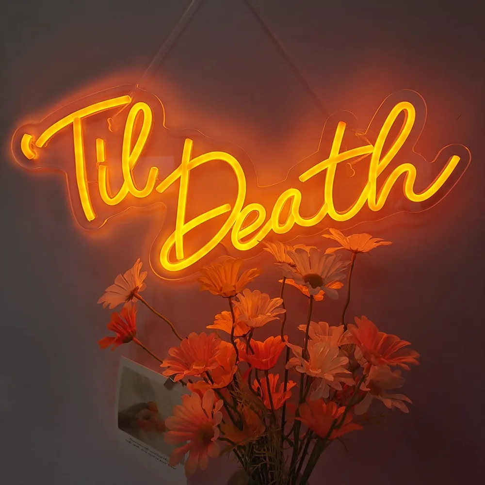 Til Death Neon Light Sign for Halloween Wedding Party Engagement Bridal Shower Banner,Bedroom Wall Decor Light 5V USB Powered with Switch 17 IN Orange