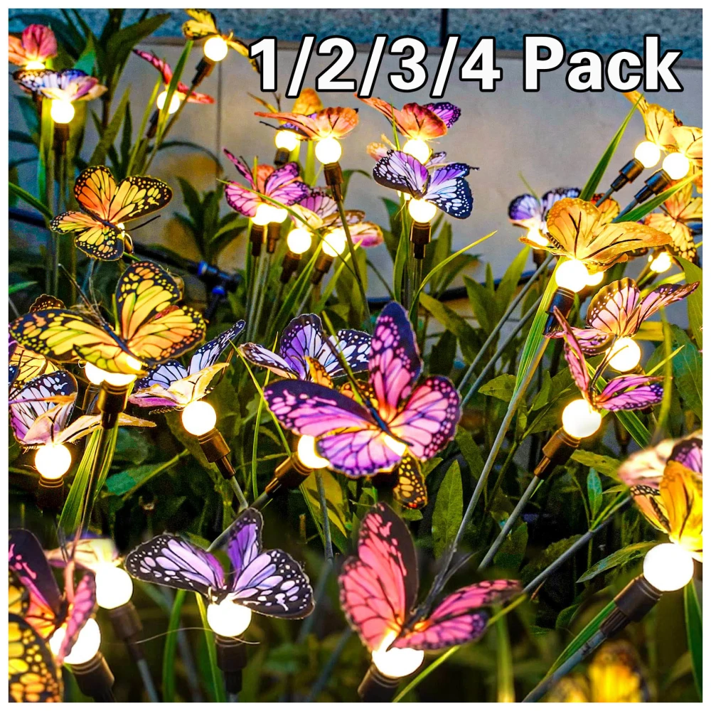 Solar Garden Lights - Newest Swaying Butterfly Light, Swaying in The Wind, Solar Outdoor Lights, Yard Patio Pathway Decoration, High Flexibility Iron Wire & Realistic Butterflies