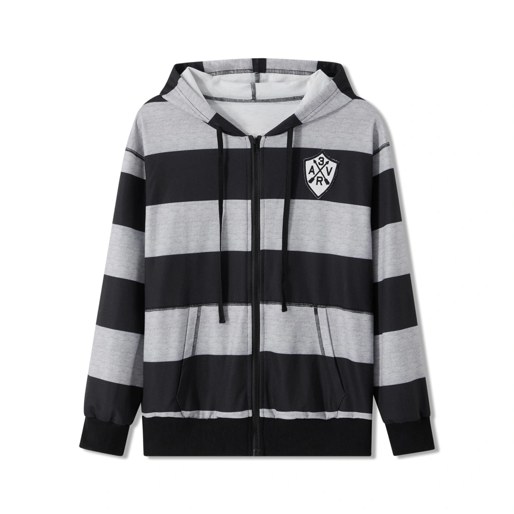 Women's Autumn Sweatshirts Coat, Stripe Print Long Sleeve Zip Up Drawstring Hoodies Sports Jumper