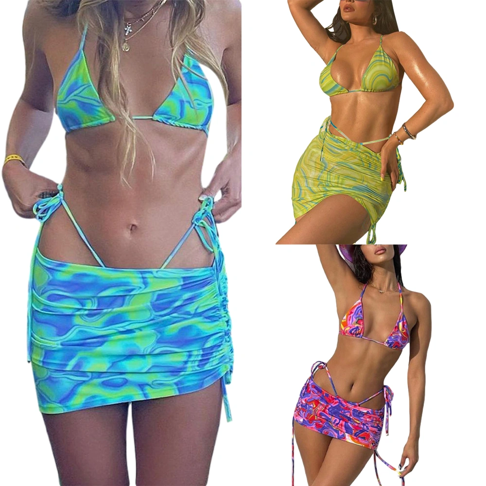 Women’ s Floral Print Strappy Bikini Tops+ Package Hip Skirt