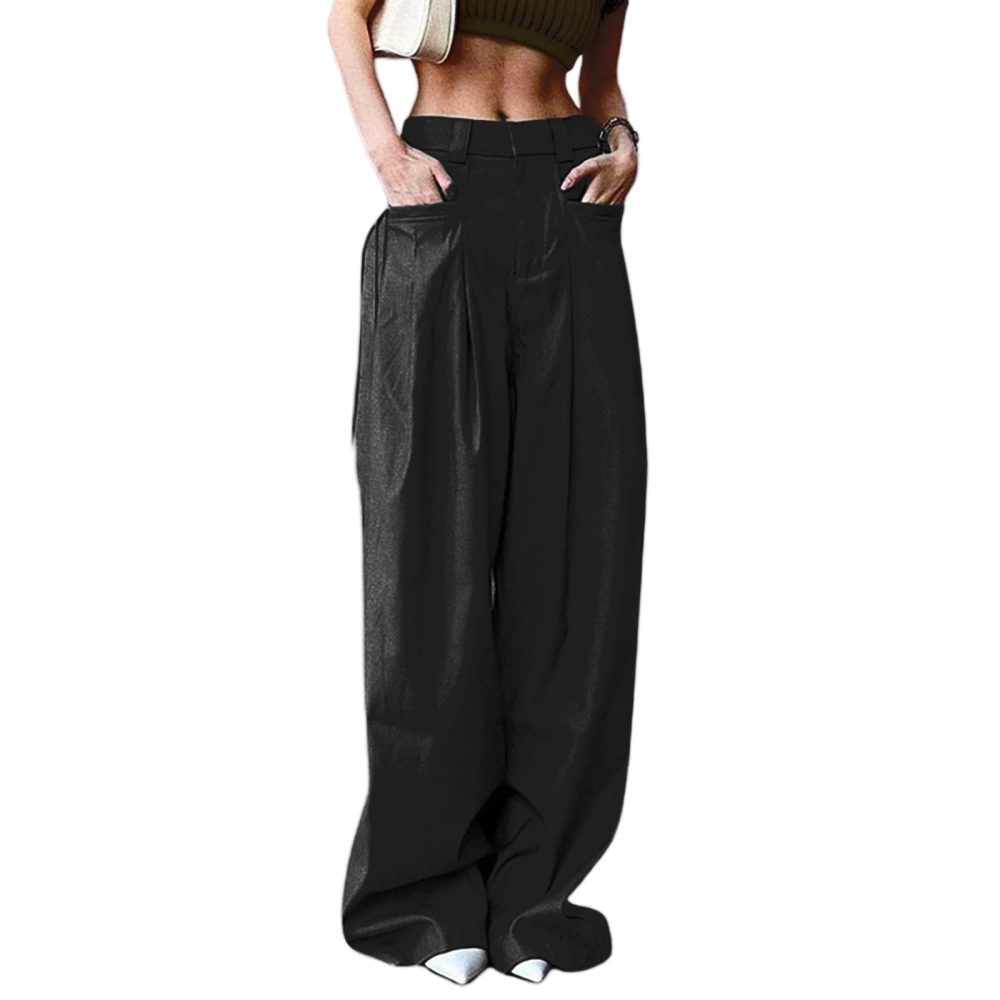 Women Trousers, Wide-Leg Solid Color Loose Fit Straight Pants 