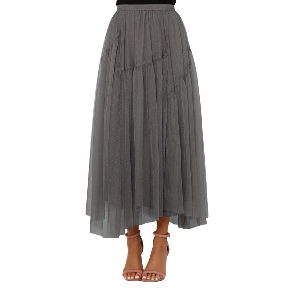 Women Fashion Casual Long Skirts Solid Color Dot Elastic Waist Skirts