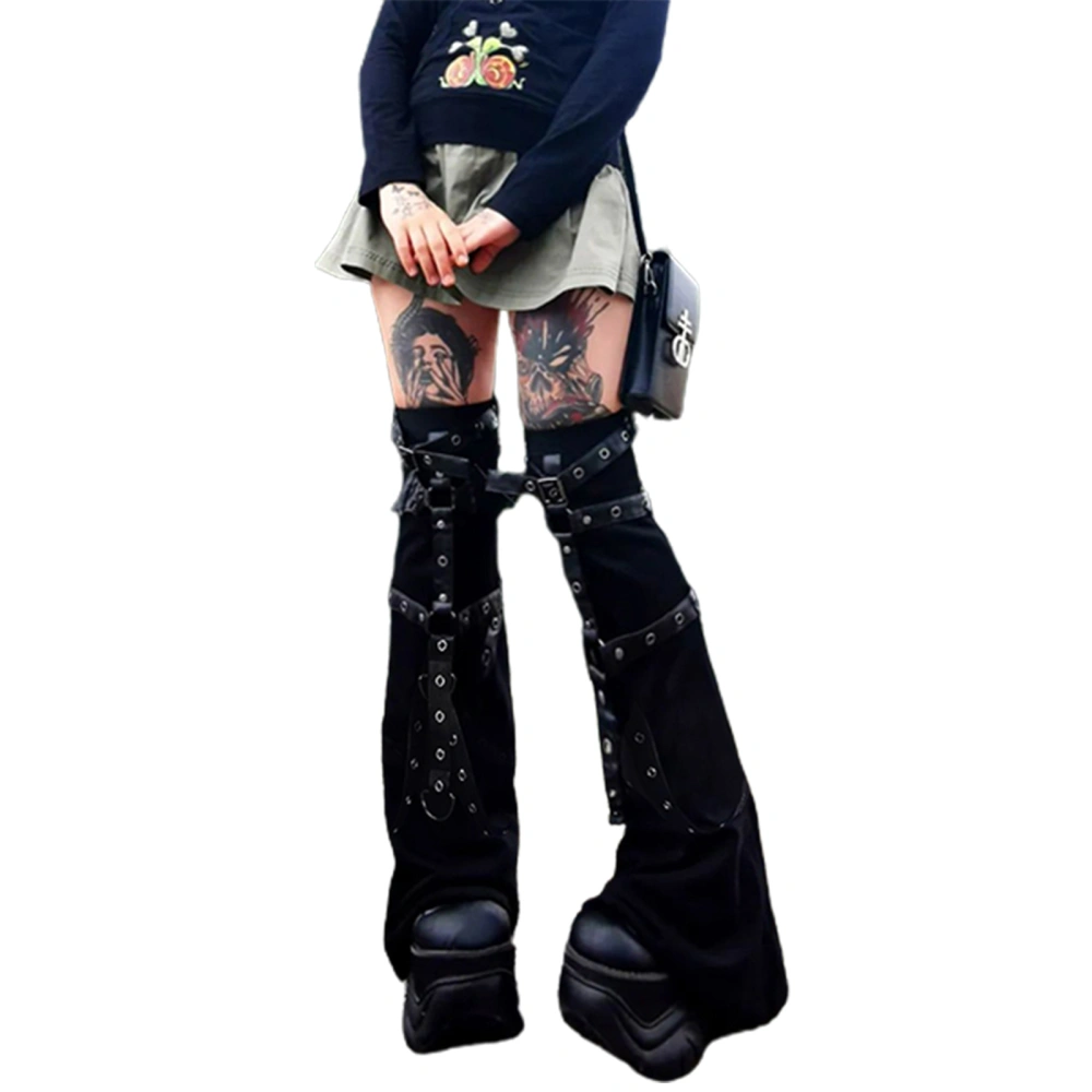 Punk Style Ankle Leg Warmer Black Metal Buckle Leg Warmers for Women 