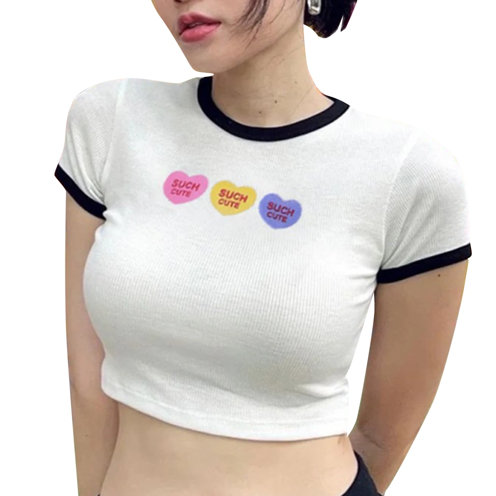 Women Cropped Tops Short Sleeve Round Neck Letters Print Shirt