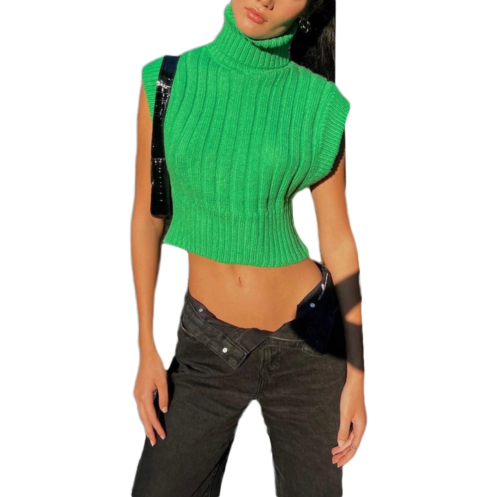 Women Knit Vest, Sleeveless Turtleneck Solid Slim Fit Summer Tops