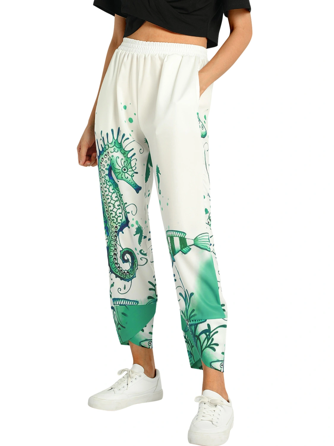 Female Loose Pants, Adults Floral Print High Waist Straight-Leg Pants