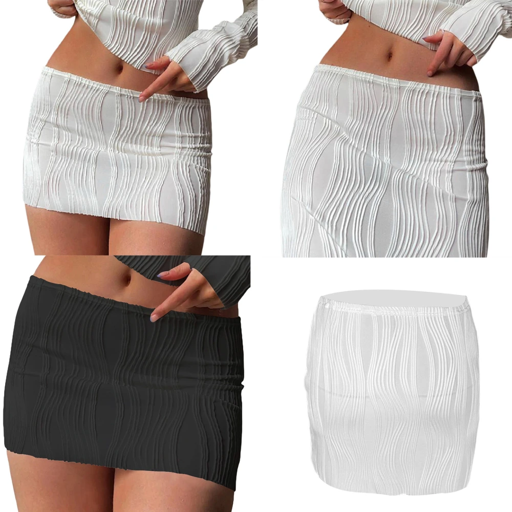 Women’s Texture Mini Skirt, Summer Mid Waist Solid Color Pencil Skirt