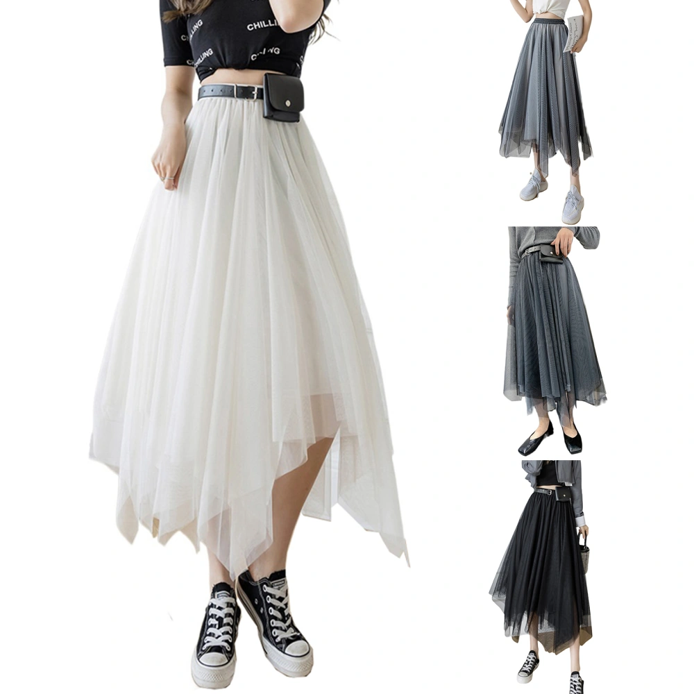 Women Midi Tulle Skirts, High Waist Asymmetrical Skirt with Belt Bag