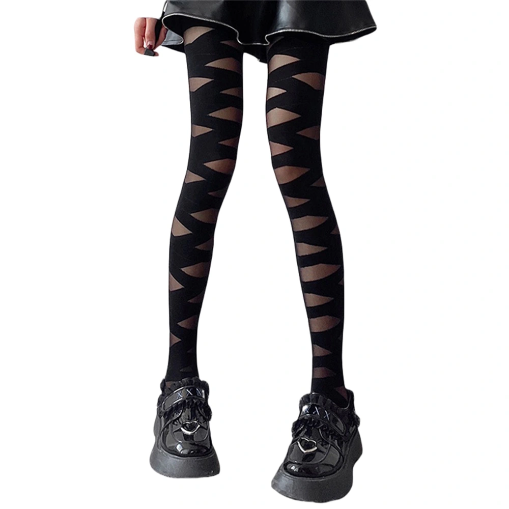 Women Mesh Tights, High Waist Cross Tie-Up Bandage Print Pantyhose