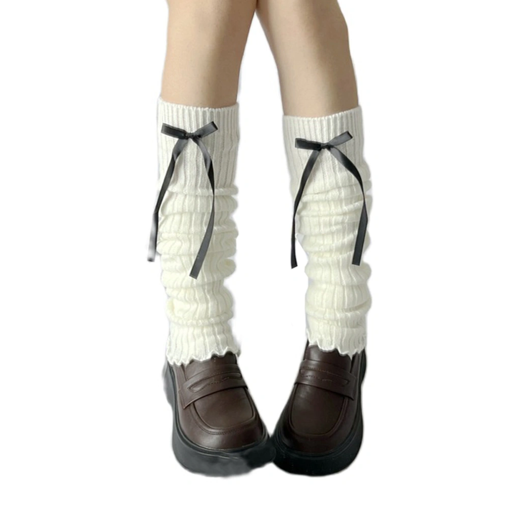 Women Leg Warmers Socks Solid Color Knit Leg Sleeves with Bows 