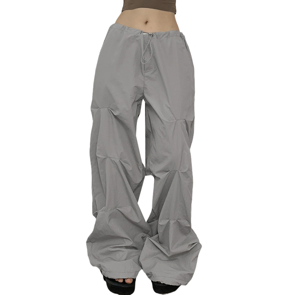 Women Baggy Cargo Sweatpants Solid Color Drawstring Straight Leg Joggers Pants Trousers with Pockets for Streetwear