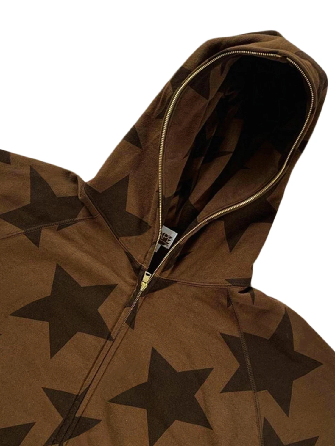 Women Hooded Jacket, Five-pointed Star Print Zip Up Baggy Coat