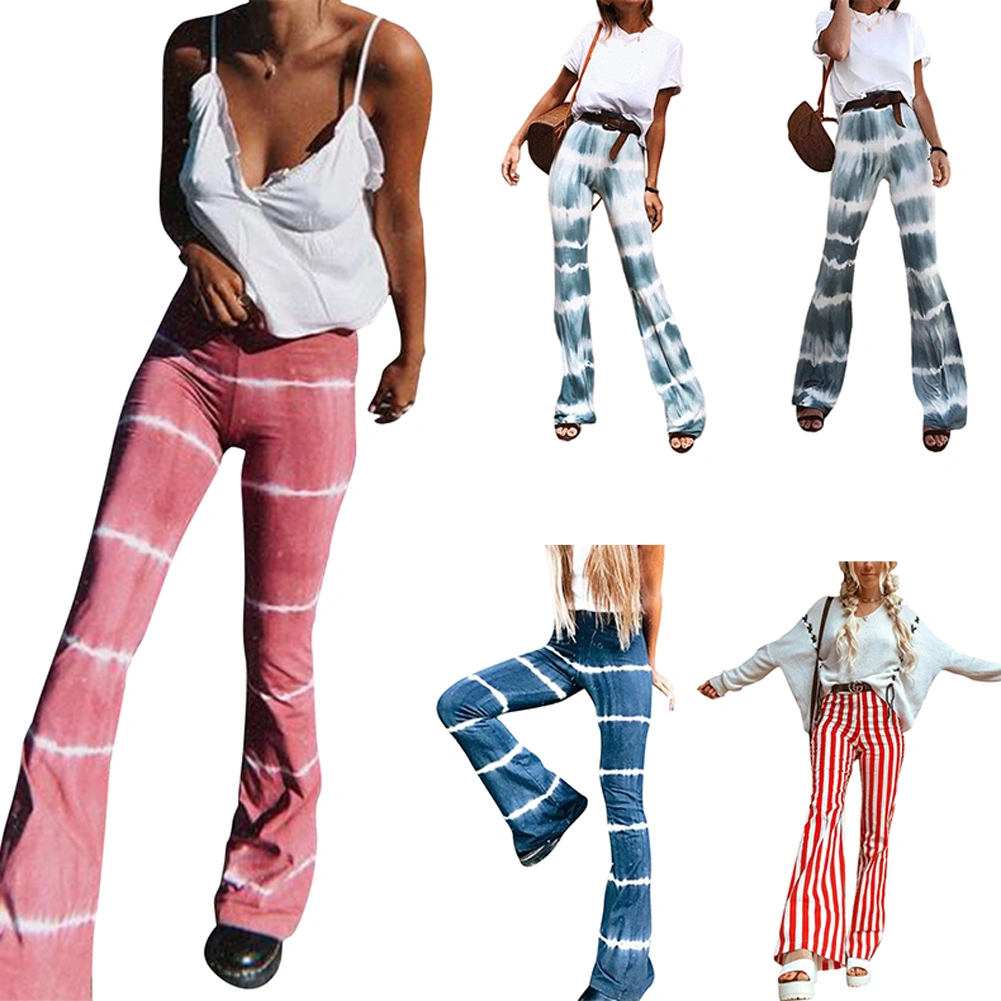 Women's High Waist Stretchy Long Trousers Wide Leg Loose Fit Bell Bottom Pants
