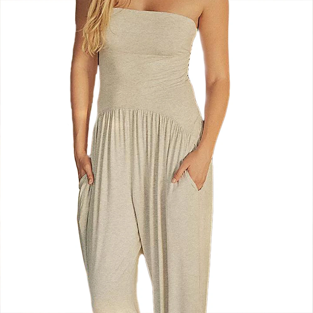 Women Sleeveless Bandeau Jumpsuit Summer Strapless Romper Harem Pants