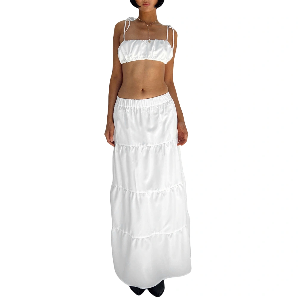 Women Summer Outfits Bandage Strap Camisole and Long A-line Skirt