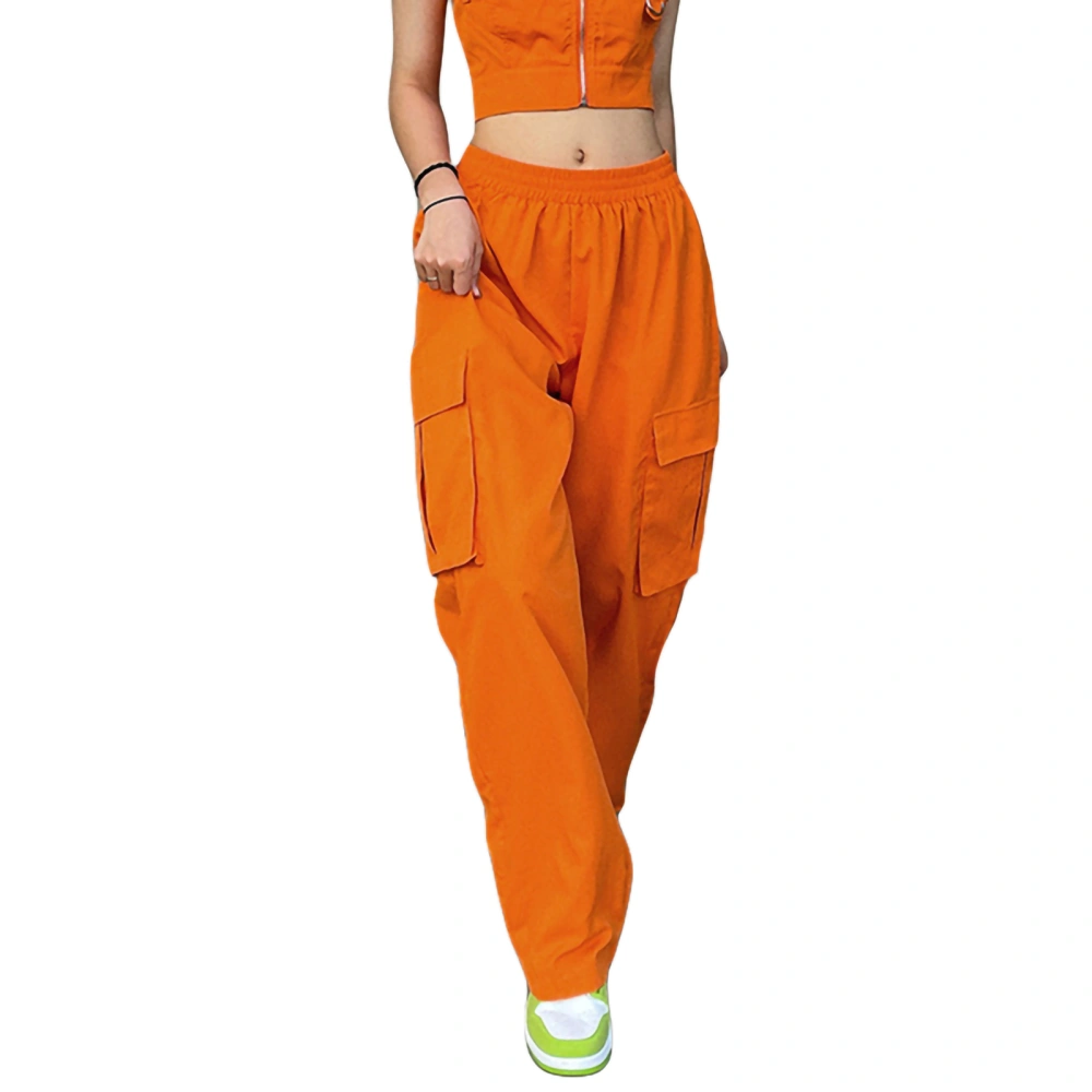 Women's Casual Pants, Elastic Waist Straight Leg Loose Cargo Trousers