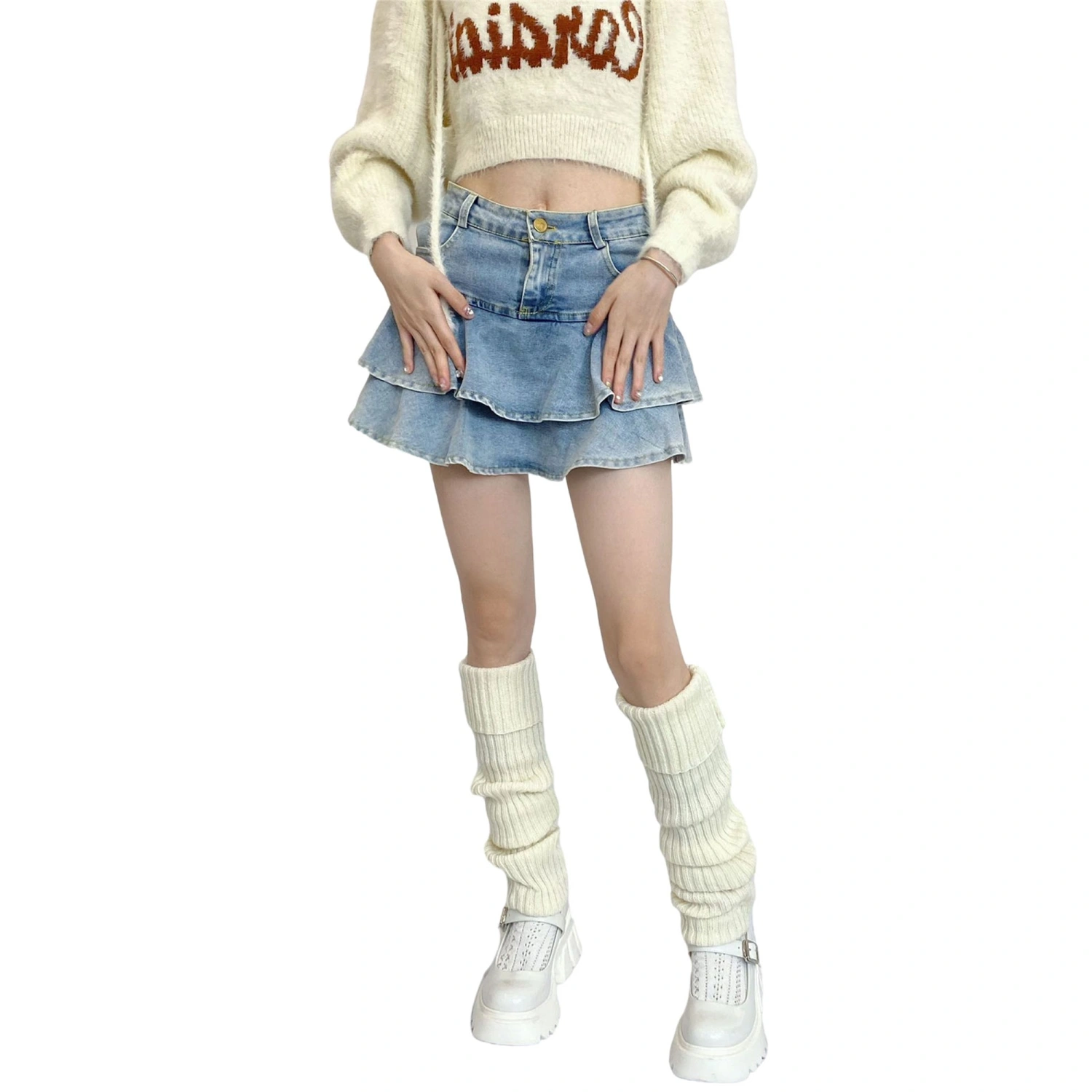 Women's Ribbed Knit Leg Warmers, Japanese Student Knee High Socks