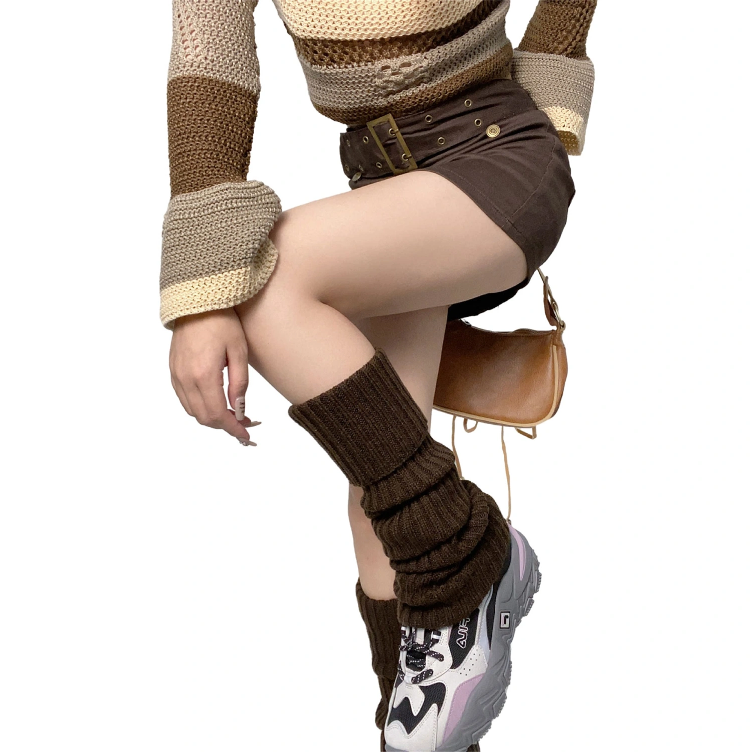 Women's Ribbed Knit Leg Warmers, Japanese Student Knee High Socks