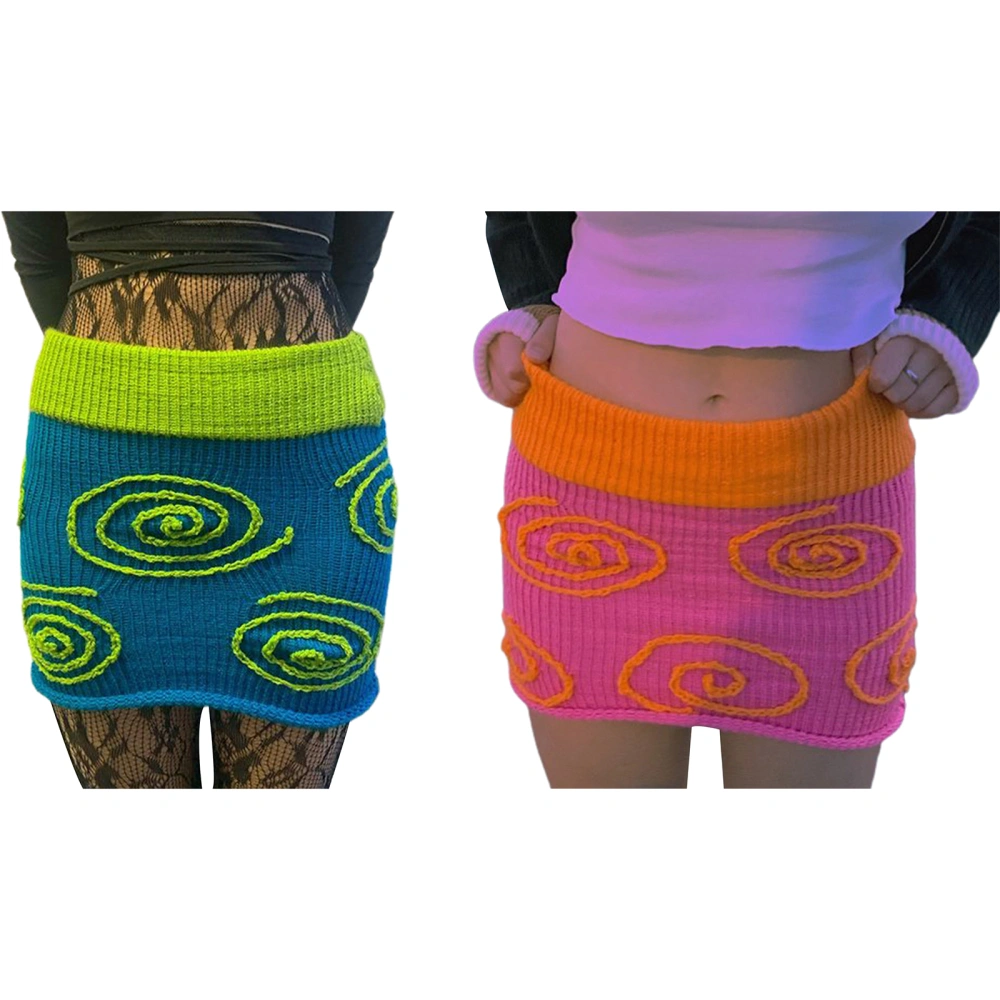 Women's Bodycon Mini Skirts, High Waist Spiral Pattern Knit Skirts