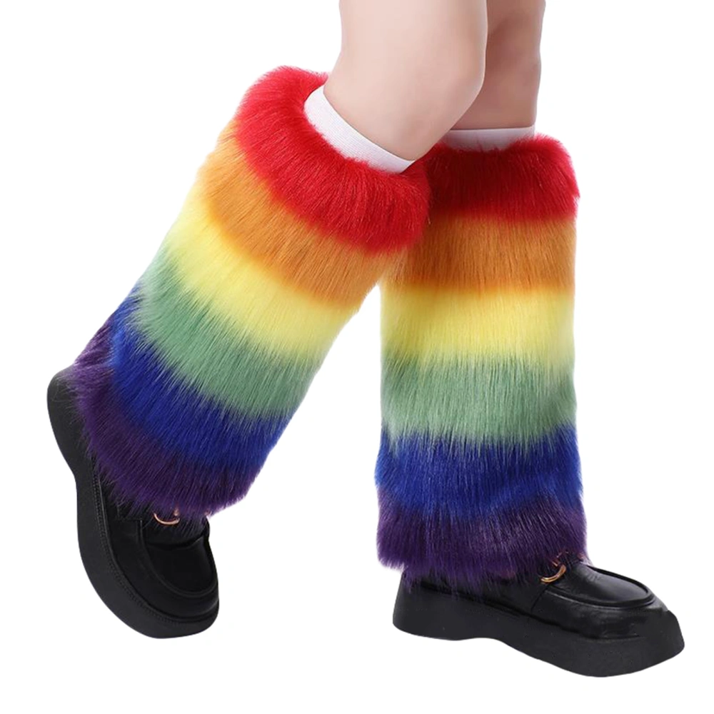 Women's Faux Fur Leg Warmers, Fuzzy Striped Print Boot Cuffs Covers