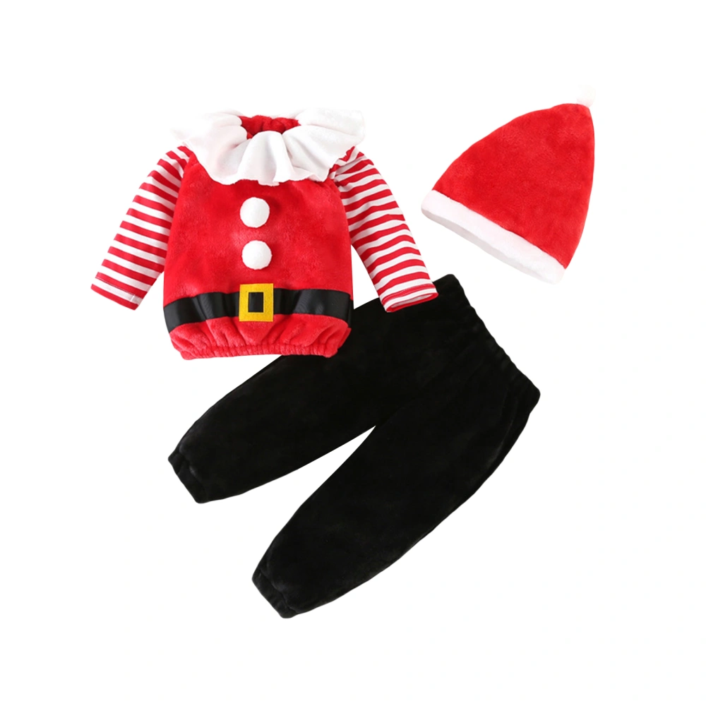 Baby Boys Girls Christmas Outfit Infant Santa Costume Stripe T-Shirts Vests Waistcoat Pants Hat Sets Toddler Christmas Costume