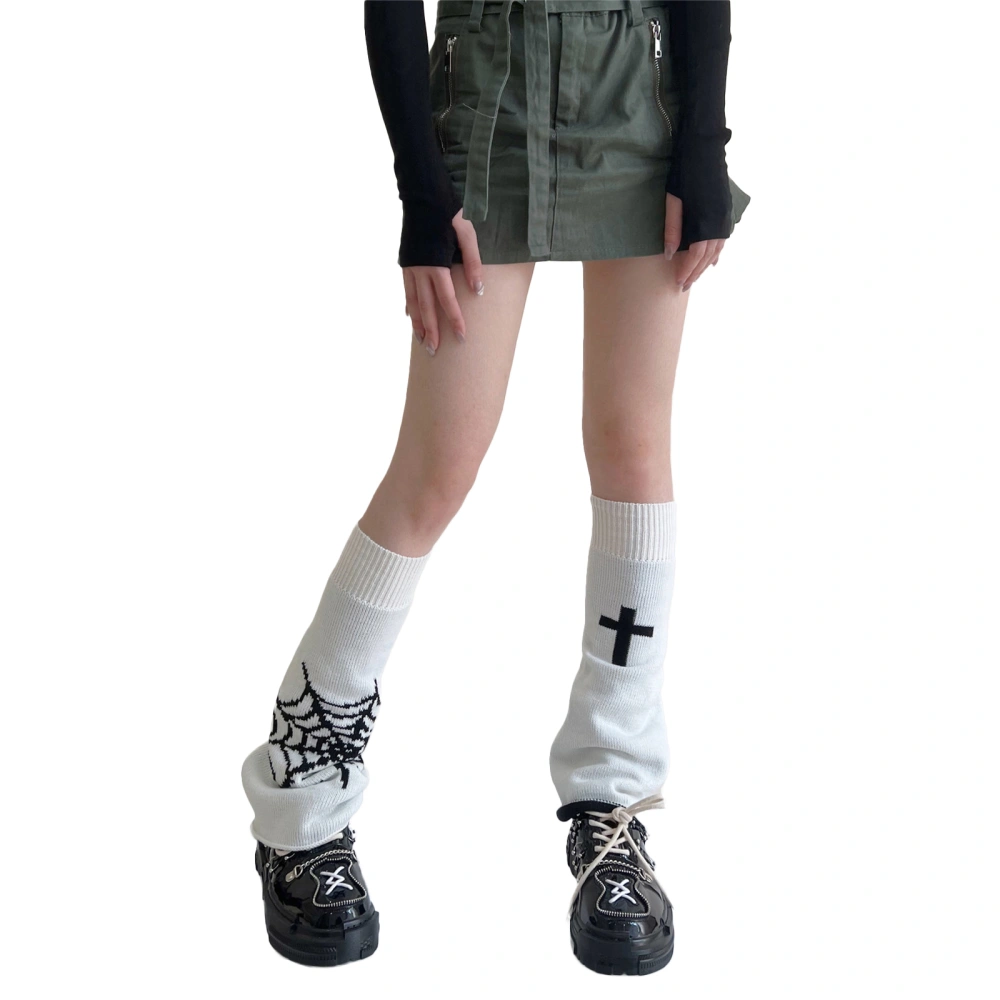 Spider Web/Cross Pattern Knee Socks Leg Warmers for Women and Girls