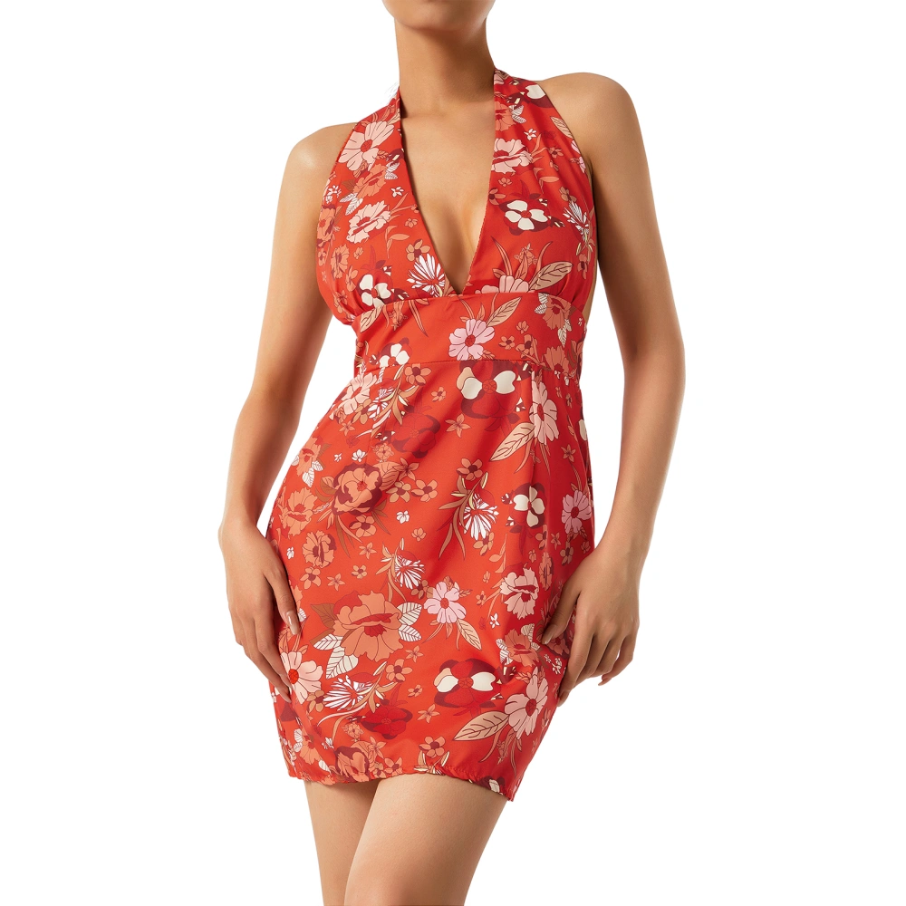 Women Close-fitting Sexy Dress, Sleeveless Halter Neck One-piece