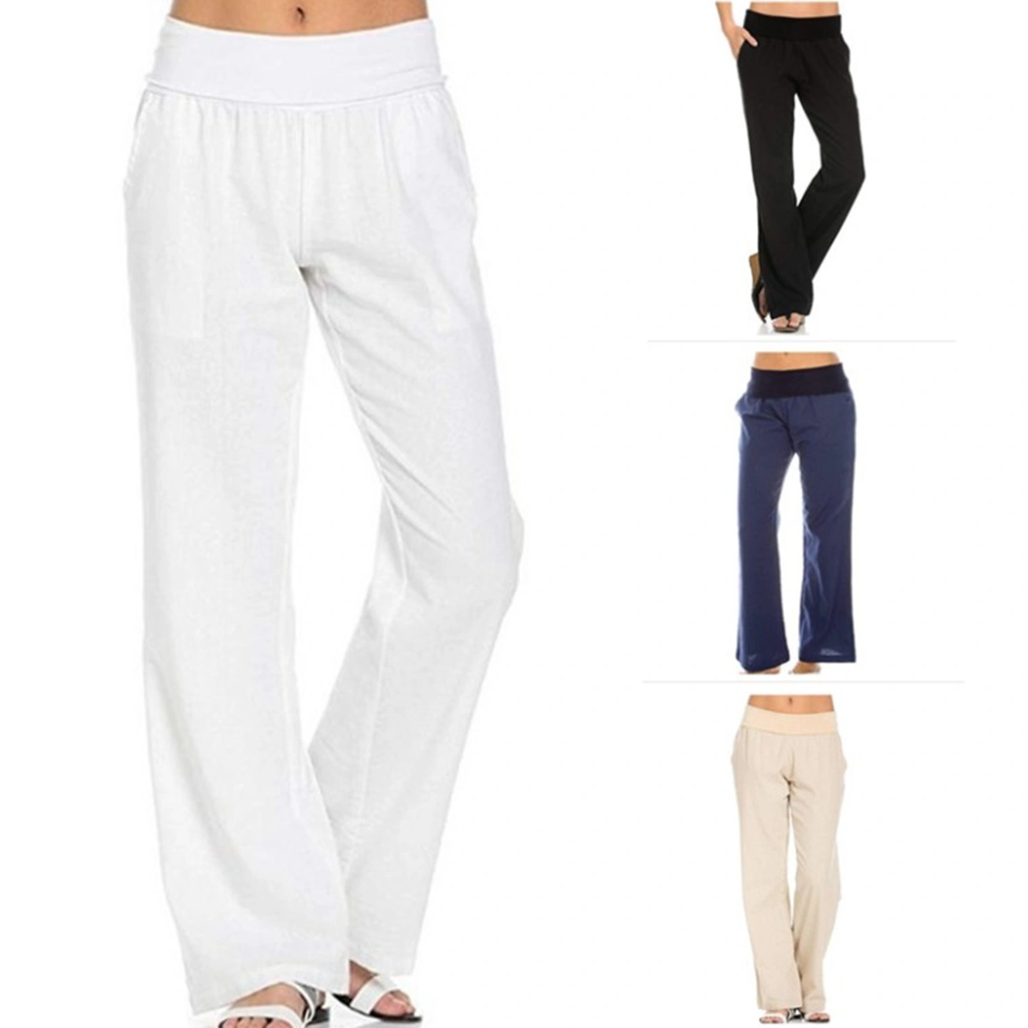Women's Solid Color Stretch Pants, Tight High Waist Loose Trouser
