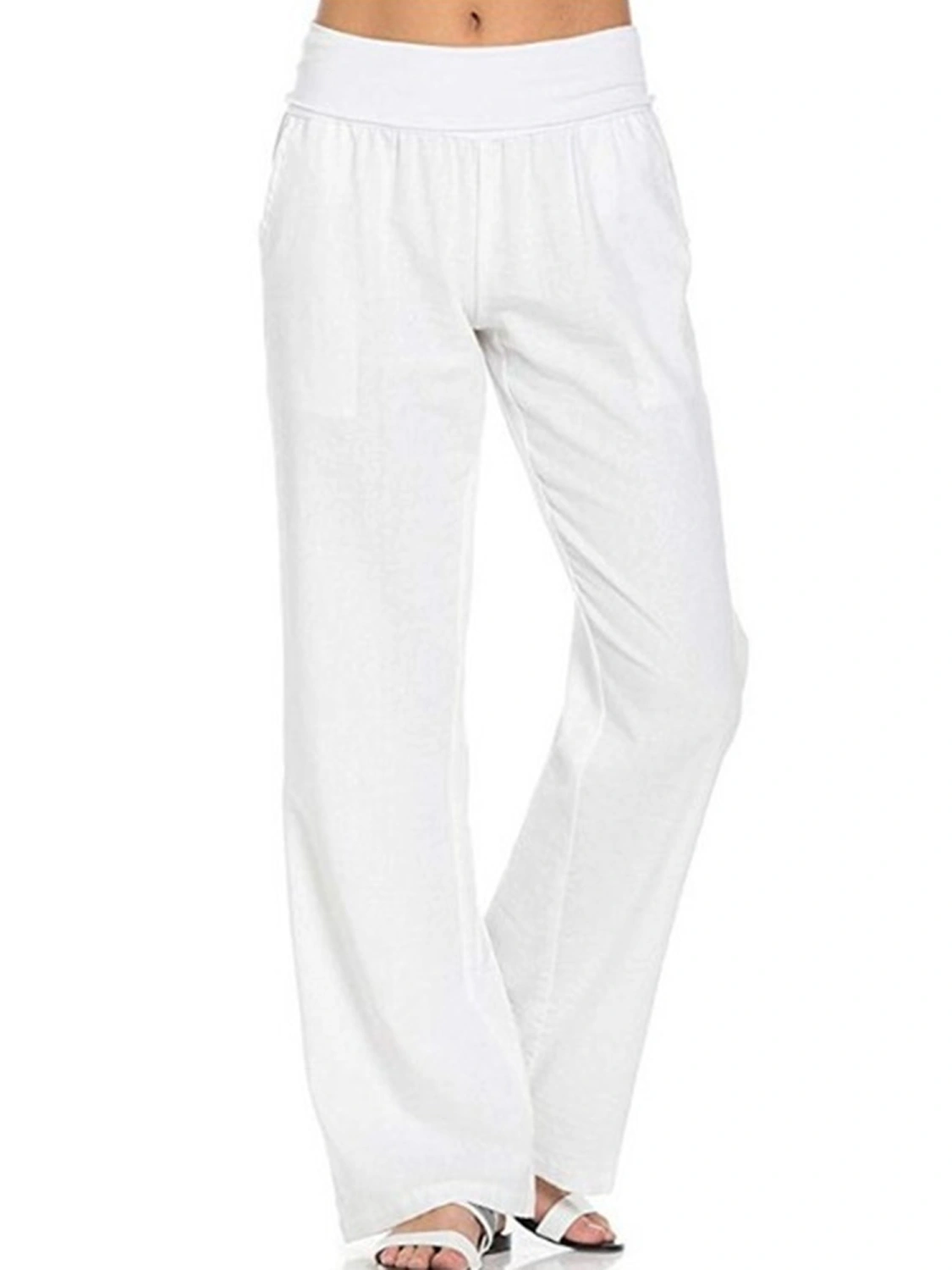 Women's Solid Color Stretch Pants, Tight High Waist Loose Trouser