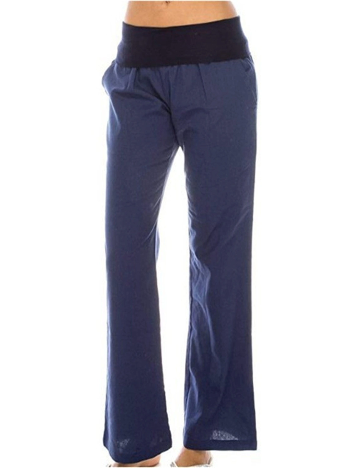 Women's Solid Color Stretch Pants, Tight High Waist Loose Trouser