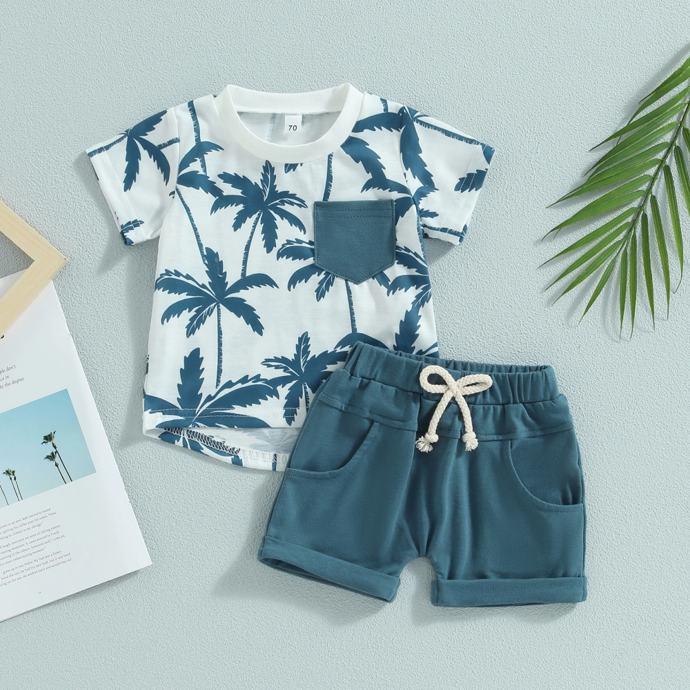 Infant Boy Summer Clothes Suits Beach Style Tree Print Short Sleeve Crew Neck T-Shirts and Elastic Waist Shorts 2Pcs Set