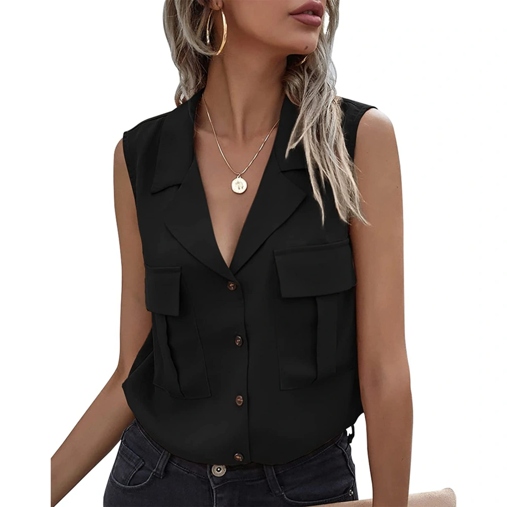 Women Vest Sleeveless Buttons Patchwork Casual Summer Tops, S-M-L 