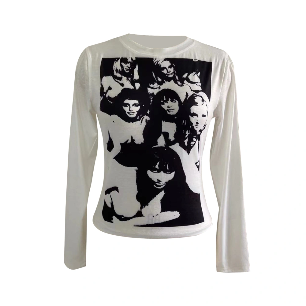 Women Long-sleeved T-shirt with Female Pattern Graffiti, Retro Style