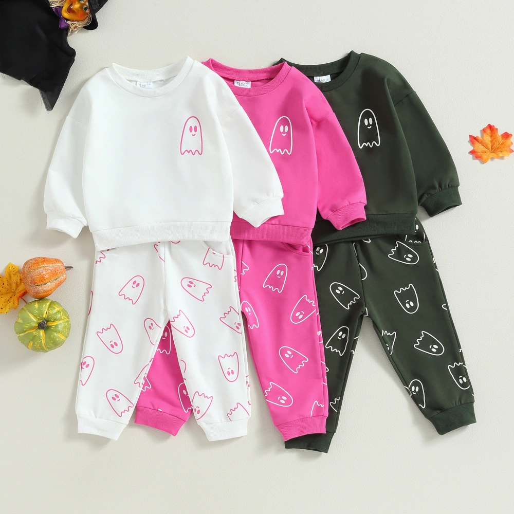 Toddler Girls Boys Fall Outfits Ghost Print Crew Neck Long Sleeve Sweatshirts and Long Pants 2Pcs Halloween Clothes Set