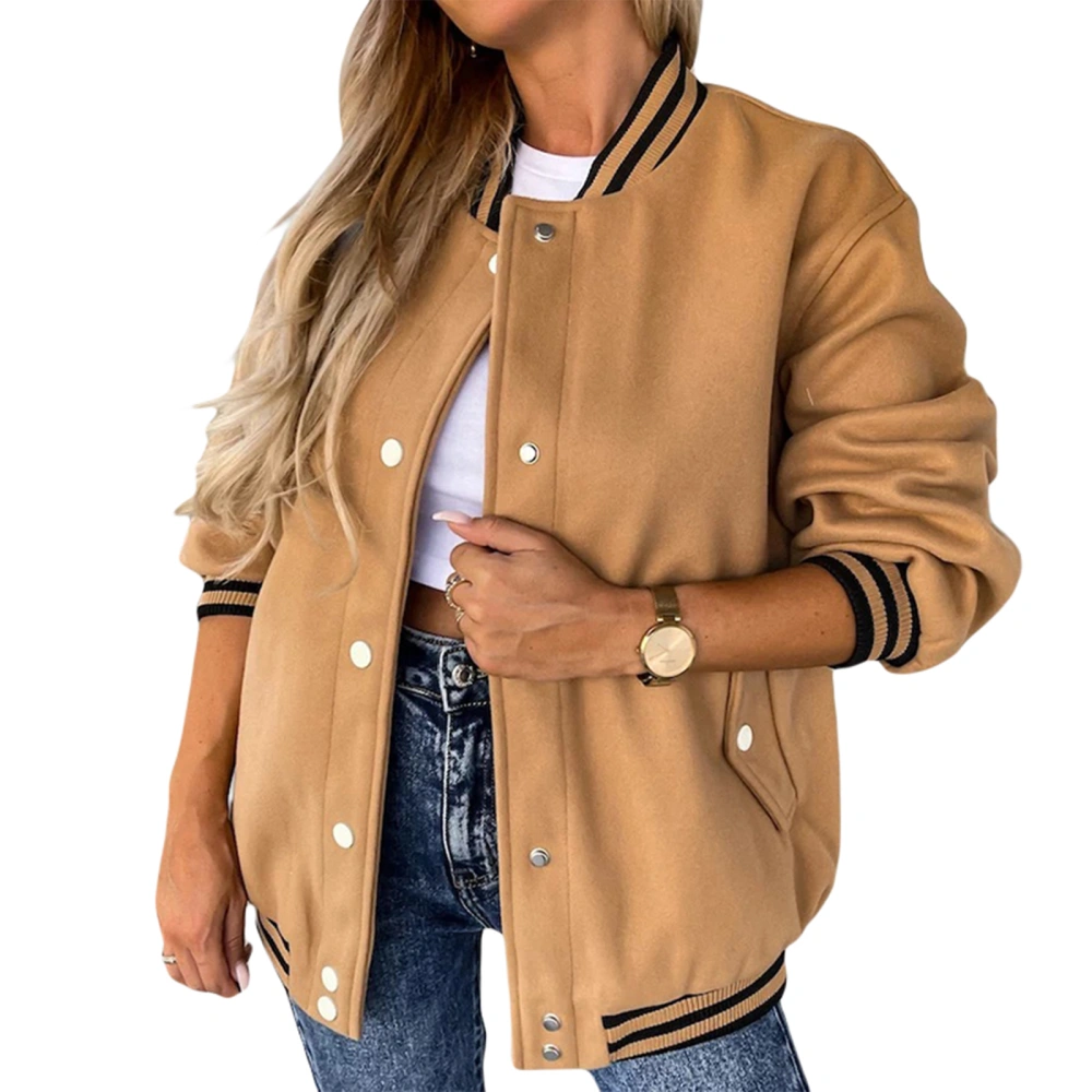 Women's Spring Long Sleeve Button Down Patchwork Baseball Coat