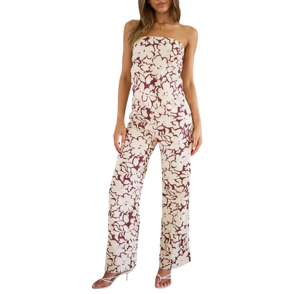 Women's Summer Sleeveless Off Shoulder Tube Tops Floral Pants Sets