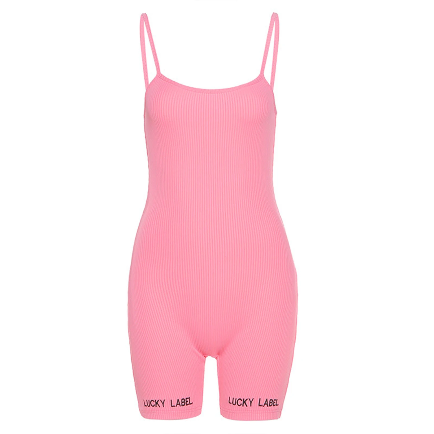Women's Ribbed Solid Color Spaghetti Straps and Short Pants Romper