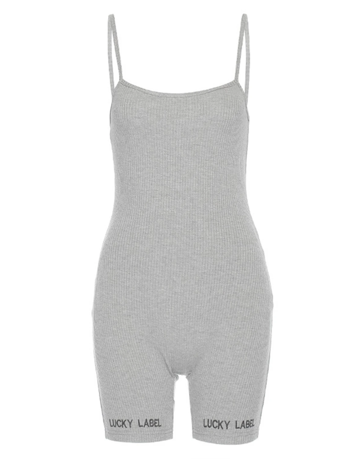 Women's Ribbed Solid Color Spaghetti Straps and Short Pants Romper