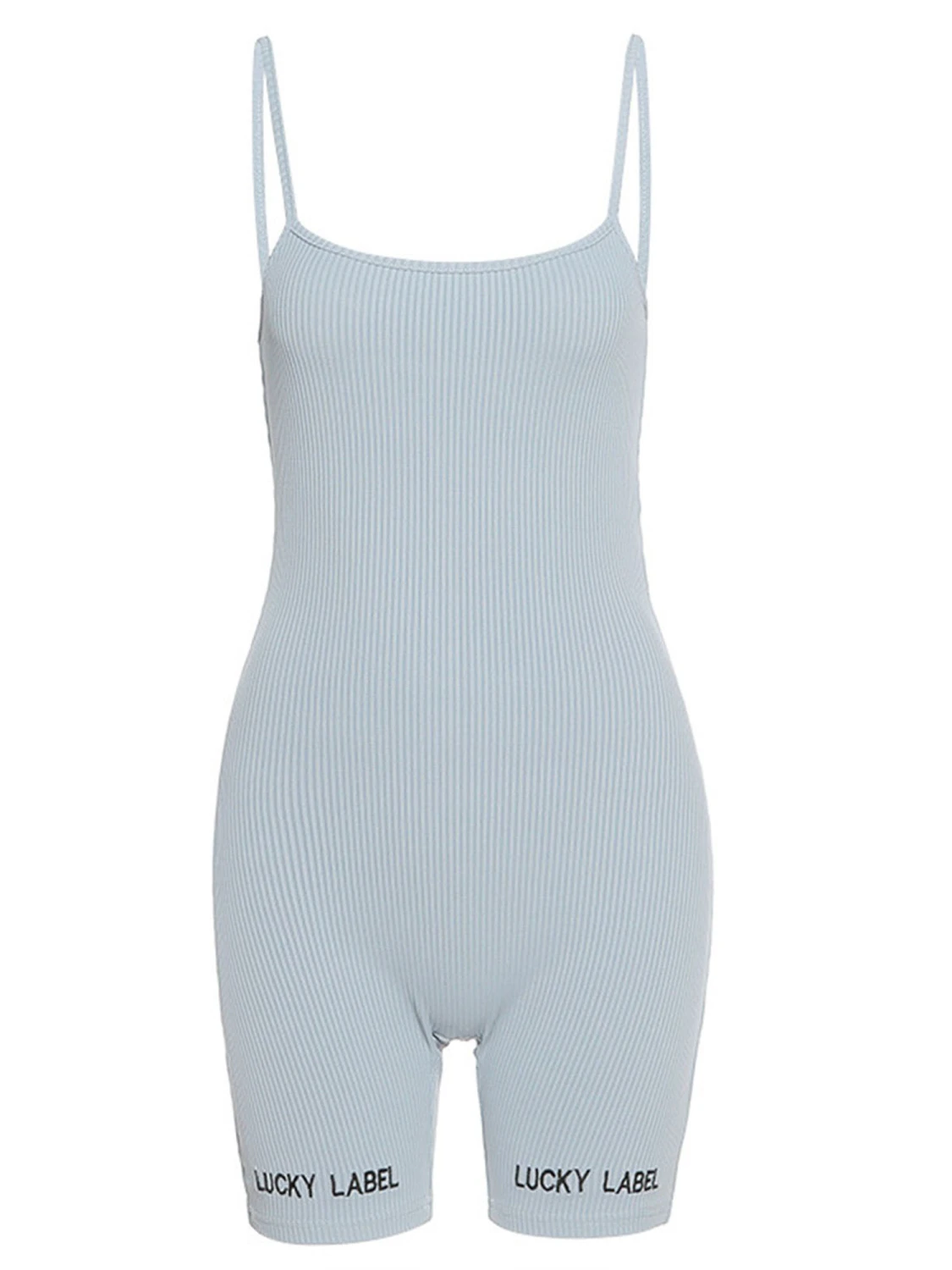Women's Ribbed Solid Color Spaghetti Straps and Short Pants Romper