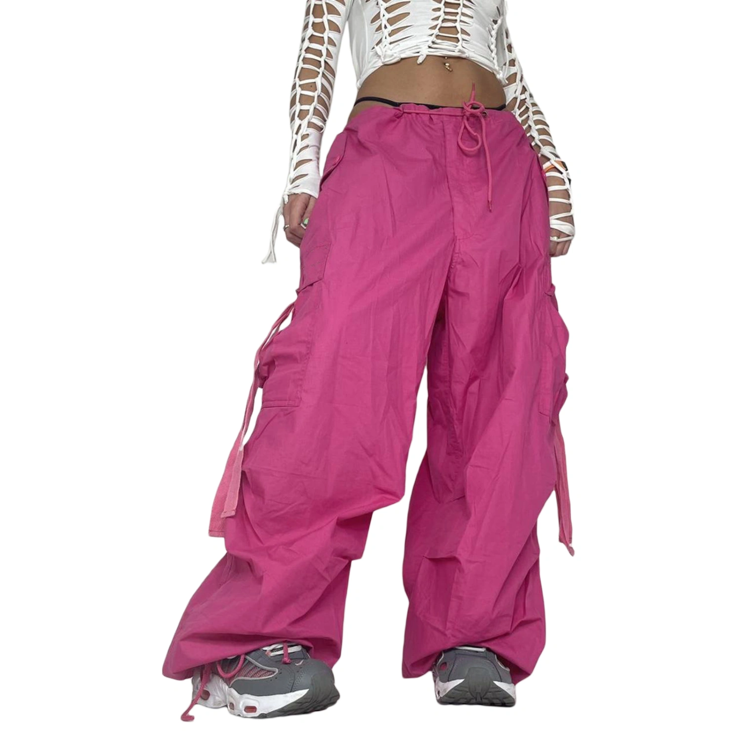 Ladies Cargo Pants Drawstring Waist Loose Multi Pocket Trousers 