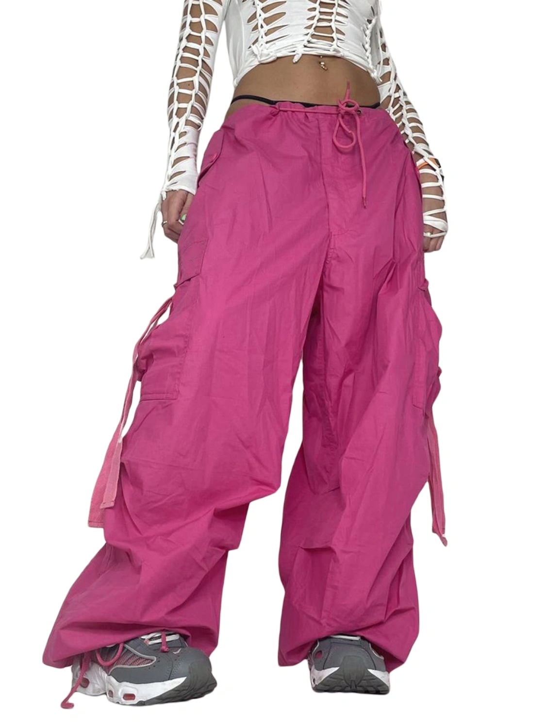 Ladies Cargo Pants Drawstring Waist Loose Multi Pocket Trousers 