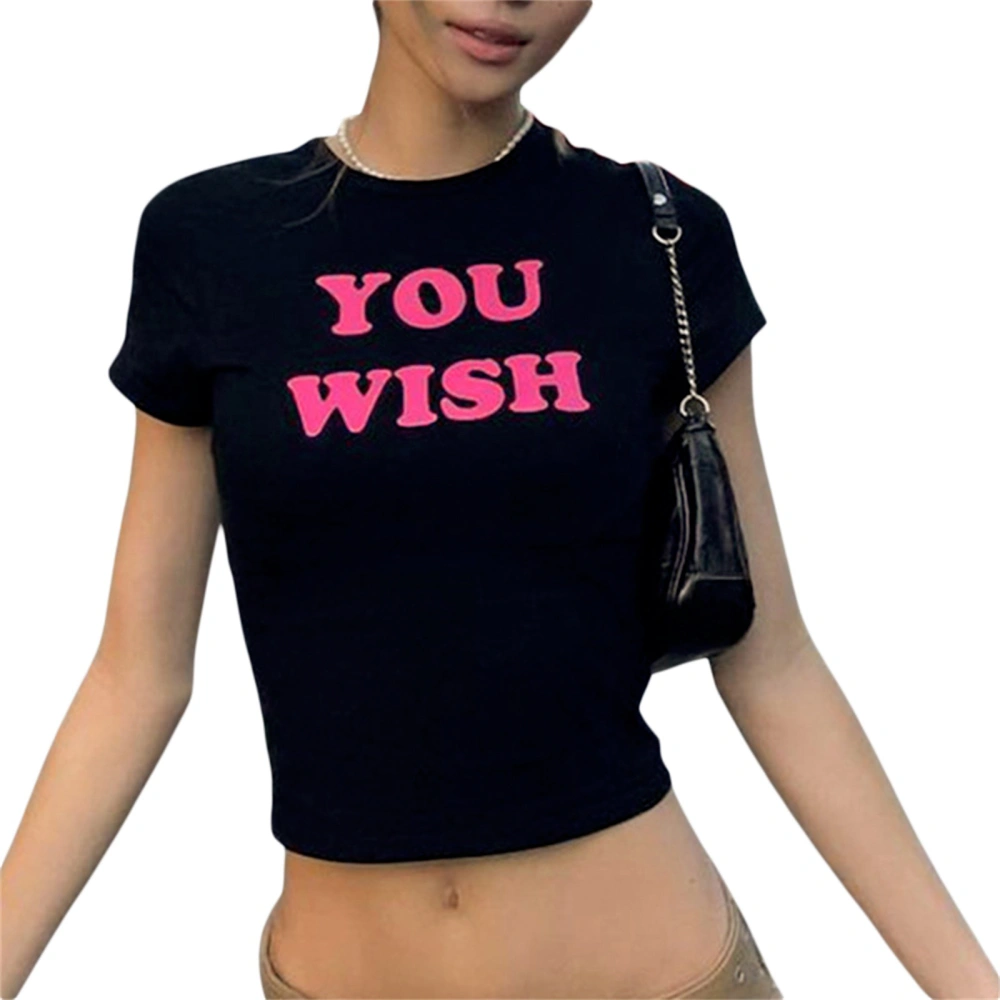 Women Summer Crop T-Shirt, Short Sleeve Letter Print O-Neck Short Tops