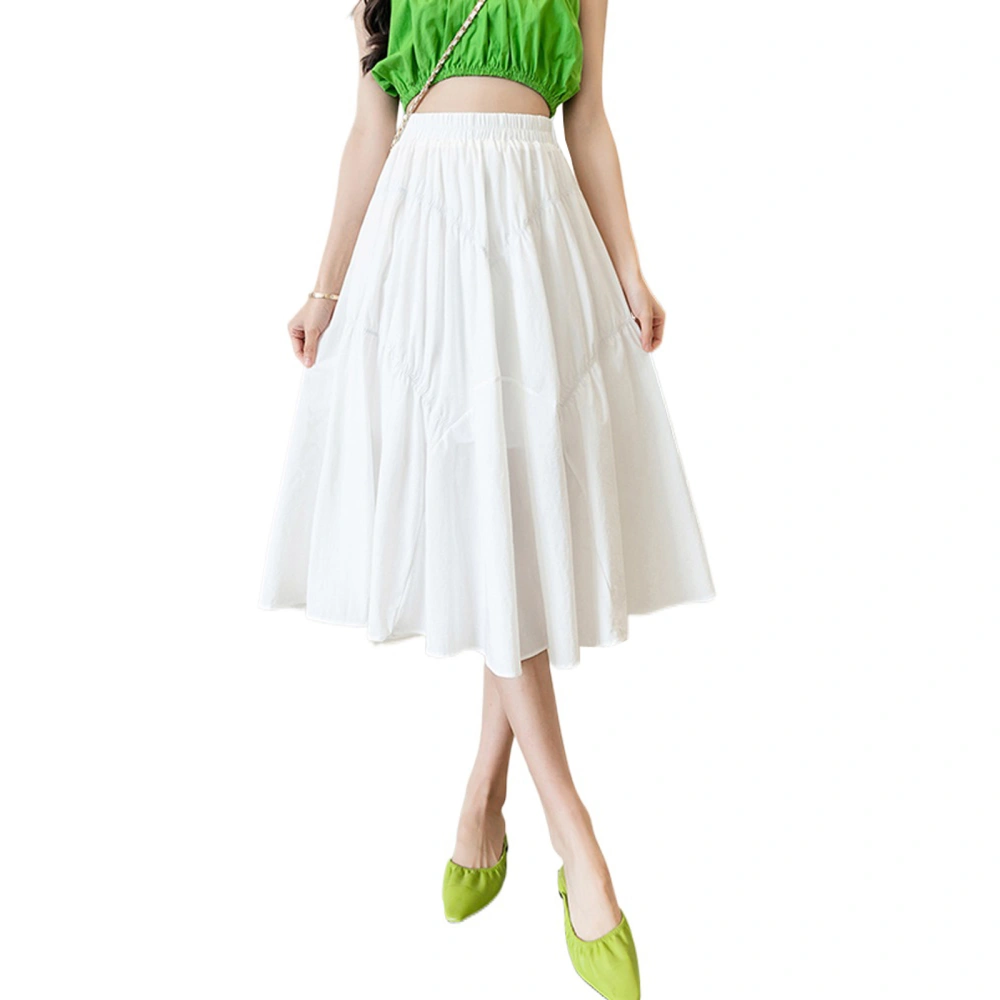 Women Vintage Midi A-line Skirts, High Waist Solid Color Flowy Skirts