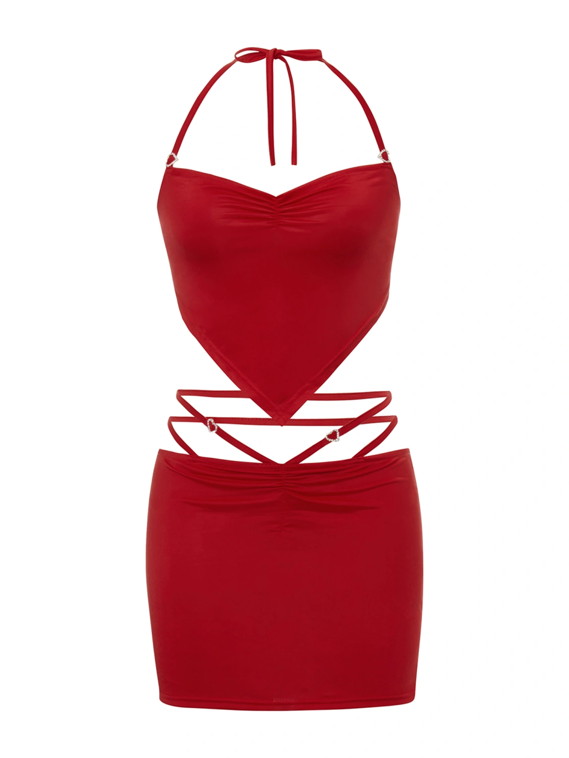 Women Casual Suit, Solid Backless Halter Crop Tops+Slim Fit Skirt