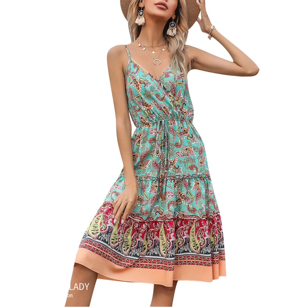 Women Bohemian Dress, Sling Boho Patterns Deep V-Neck Midi Dress