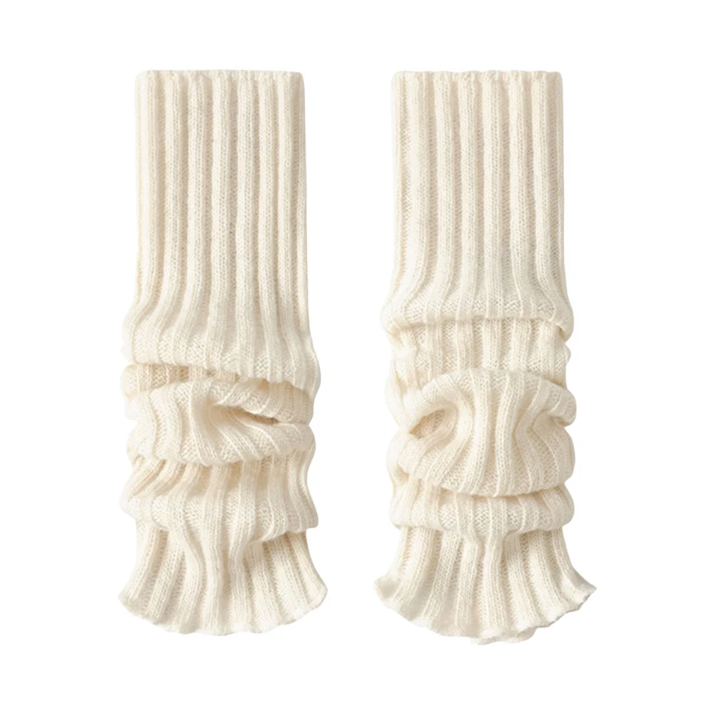 Women's Ribbed Knit Leg Warmers, Japanese Student Wool Knee High Socks